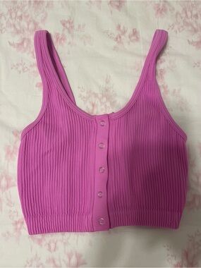 Ribbed Snap-Front Crop Tank Top in Vibrant Pink